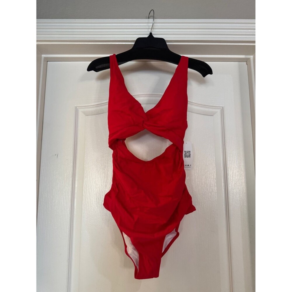 Charmo One Piece Swimsuit Cutout Red High Waisted Monokini Red Medium NWT - Picture 2 of 10